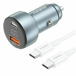 foneng-c18-1xusb-a-1xusb-c-2-4a-48w-car-charger-grey-usb-c-to-usb-c-cable